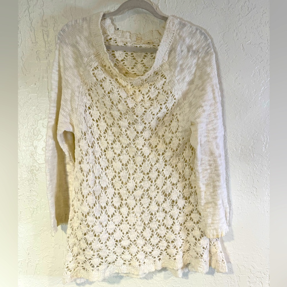 Anthropologie Moth Cream Openwork Sweater